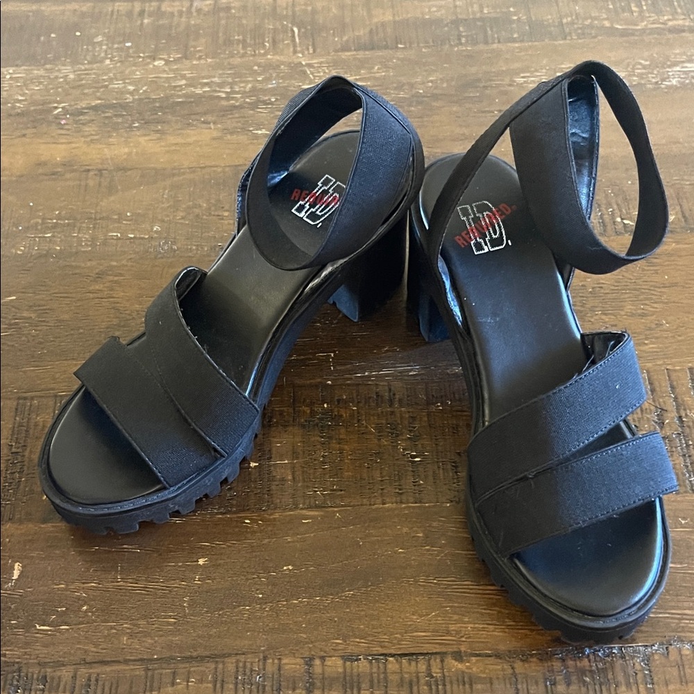 Girls Black Chunky Heel Sandals